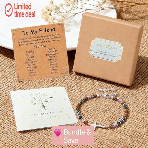 Adjustable Cross Bracelet Stainless Steel Natural Stones 6.5-8 Inch Wrist - Picture 4 of 6